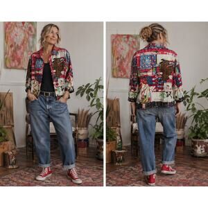 Vintage Candy Couture USA Eagle Liberty Art to Wear Cotton Button Jacket Large